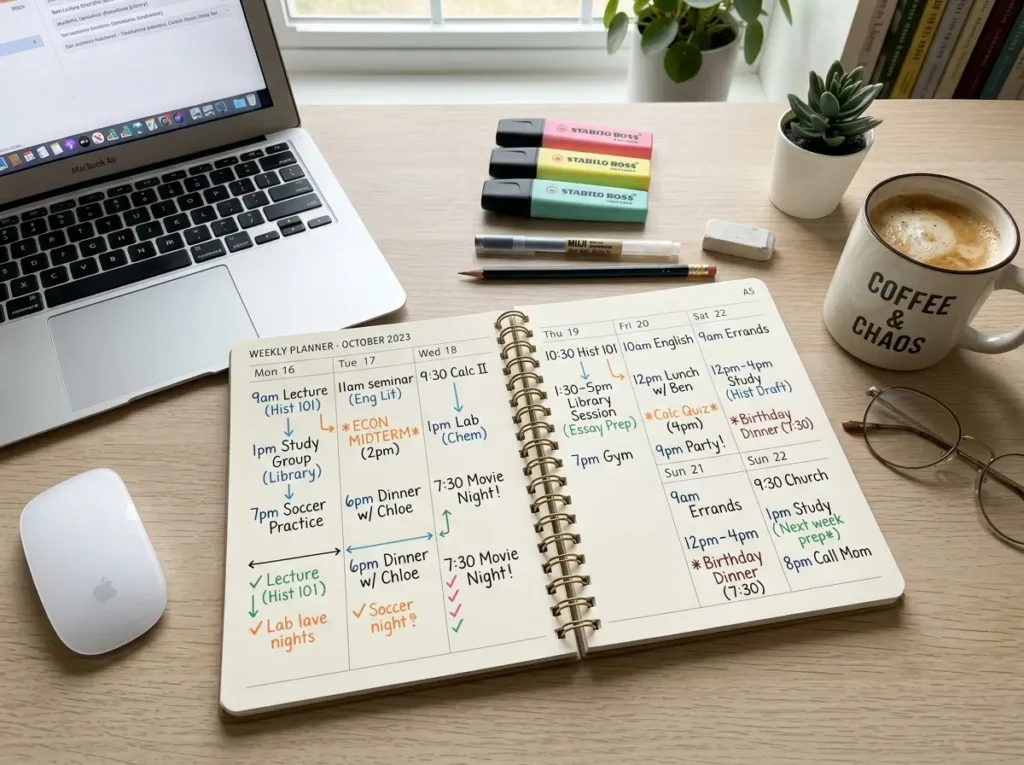 Student desk planner with items 202605311550
